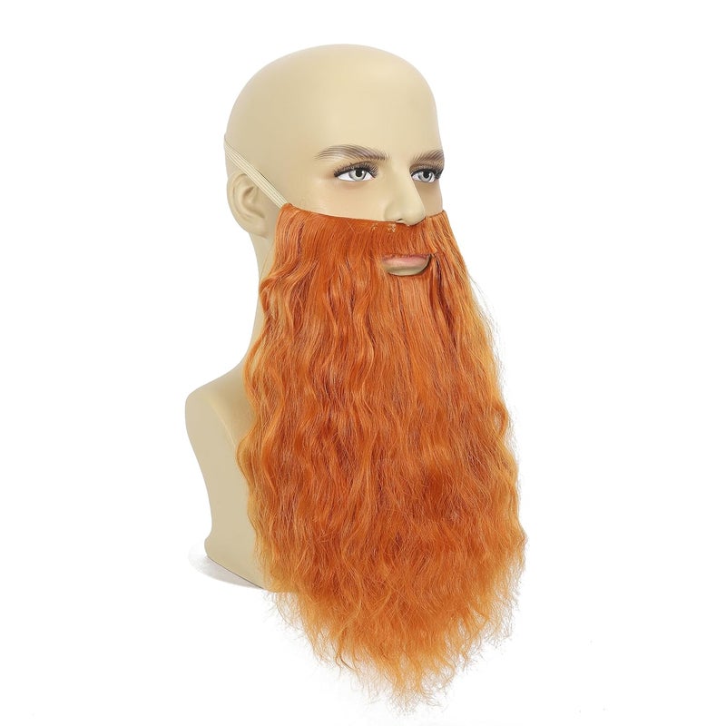 FVCENT Fake Long Beard Men's Mustache Old Man Long Plush Beard Male Makeup Cosplay Stage Performance Party Costume Supplies (Long Curly Orange) - Image 2